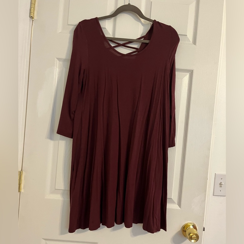 Maroon, knew length, soft dress